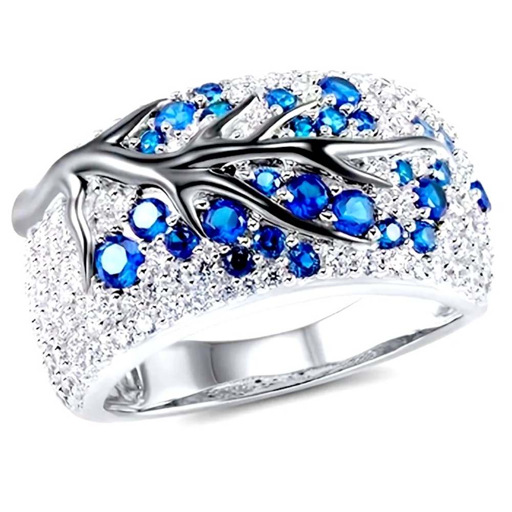Blue or Pink Zircon Stones Brilliantly Lighting this Tree of Life Ring